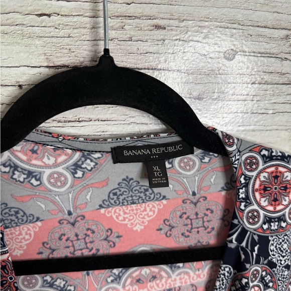 Banana  Republic Wrap Dress paisley pattern blue pink size xl long sleeve - Picture 3 of 8